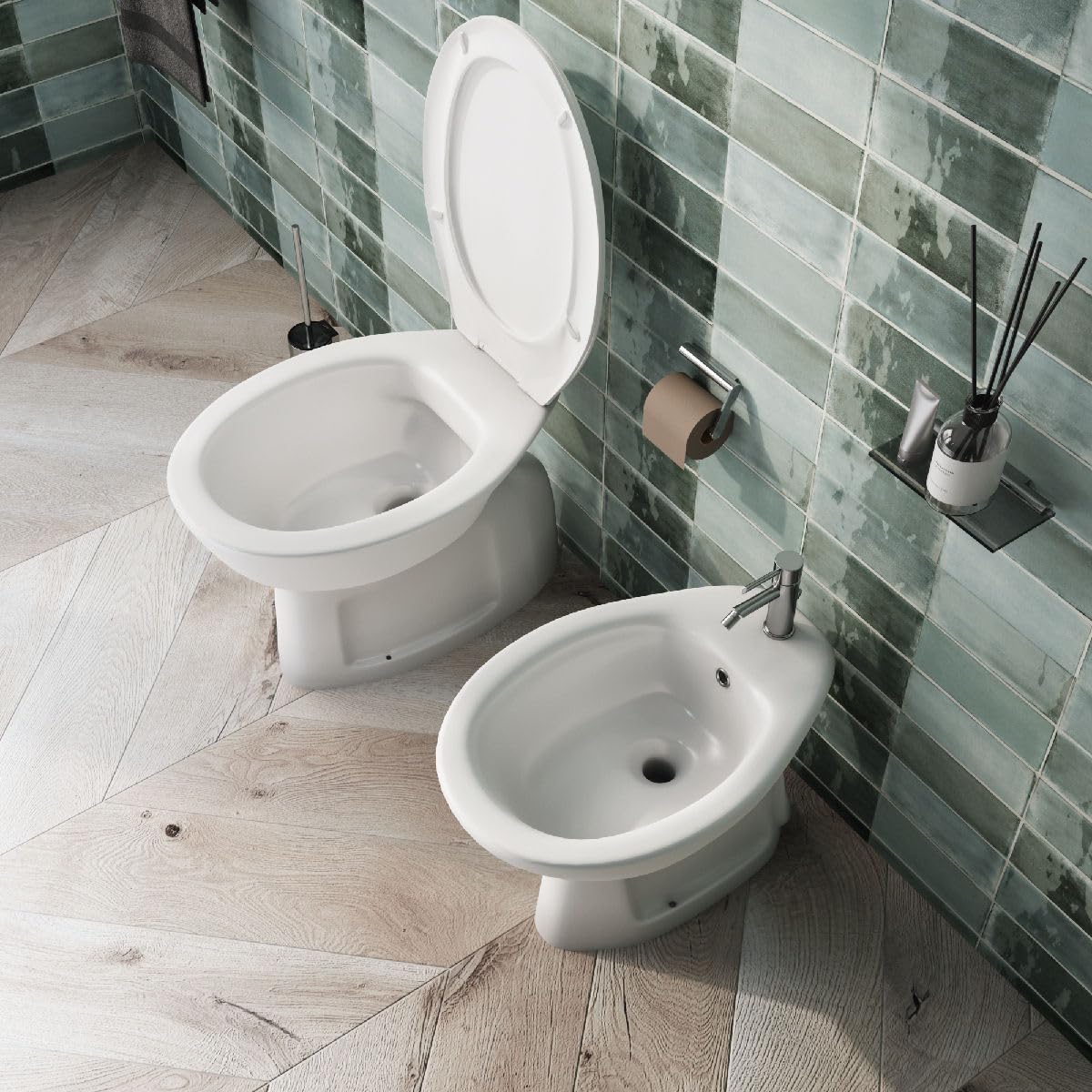 Yellowshop Set Sanitari Bagno SIG, Vaso Rimless e Bidet, Bianco