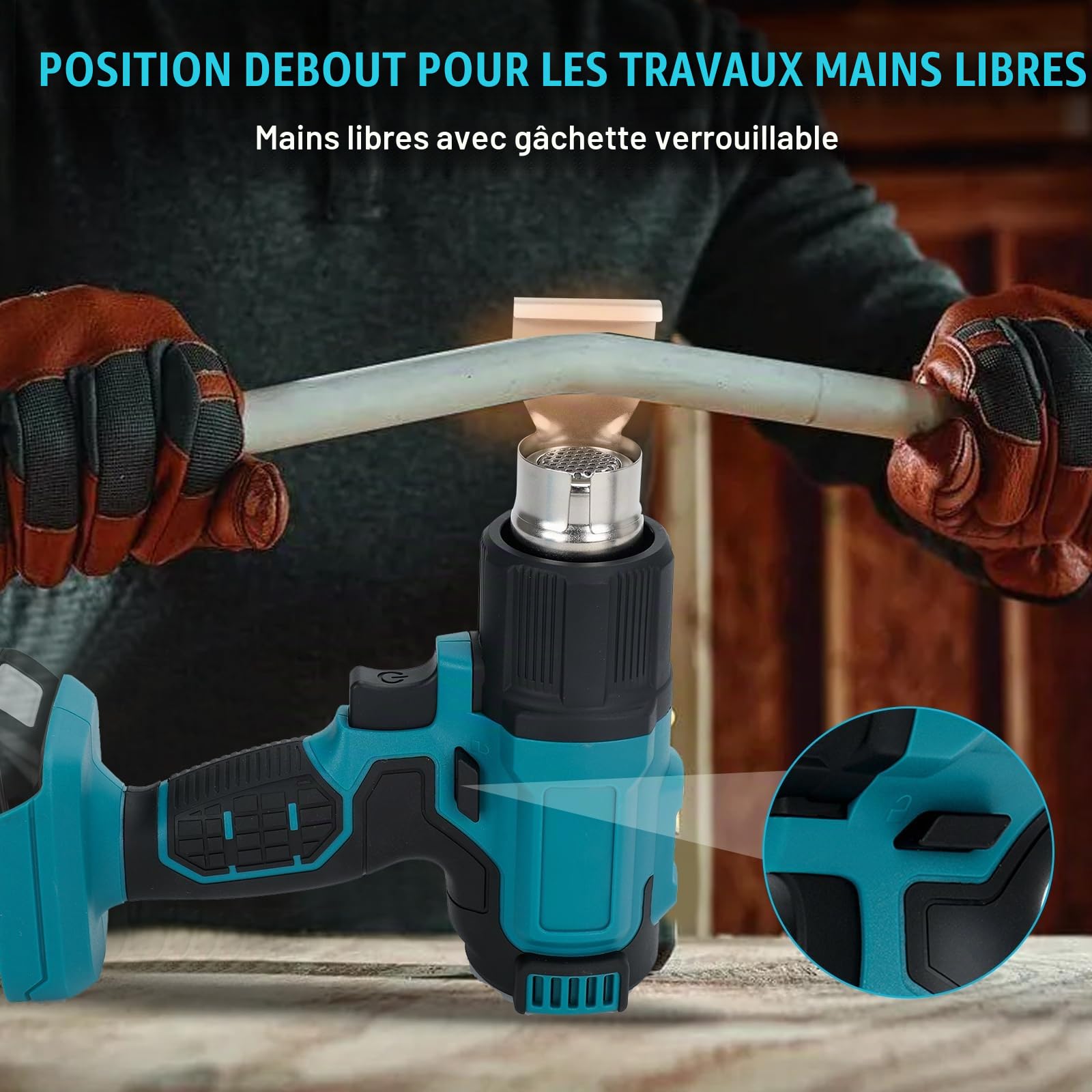 Decapeur Thermique Sans Fil pour Batterie Makita 18V, Décapeur Thermique avec 8 buses, 4 vitesses et écran LCD pour le séchage, pour le séchage, cintrage de tubes, enlèvement de peinture