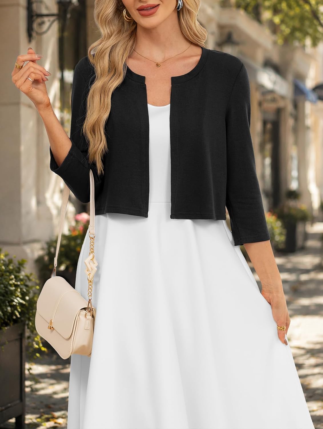 Askyes Womens Lightweight Shrug 3/4 Sleeve Open Front Knit Cropped Thin Cardigan S-3XL