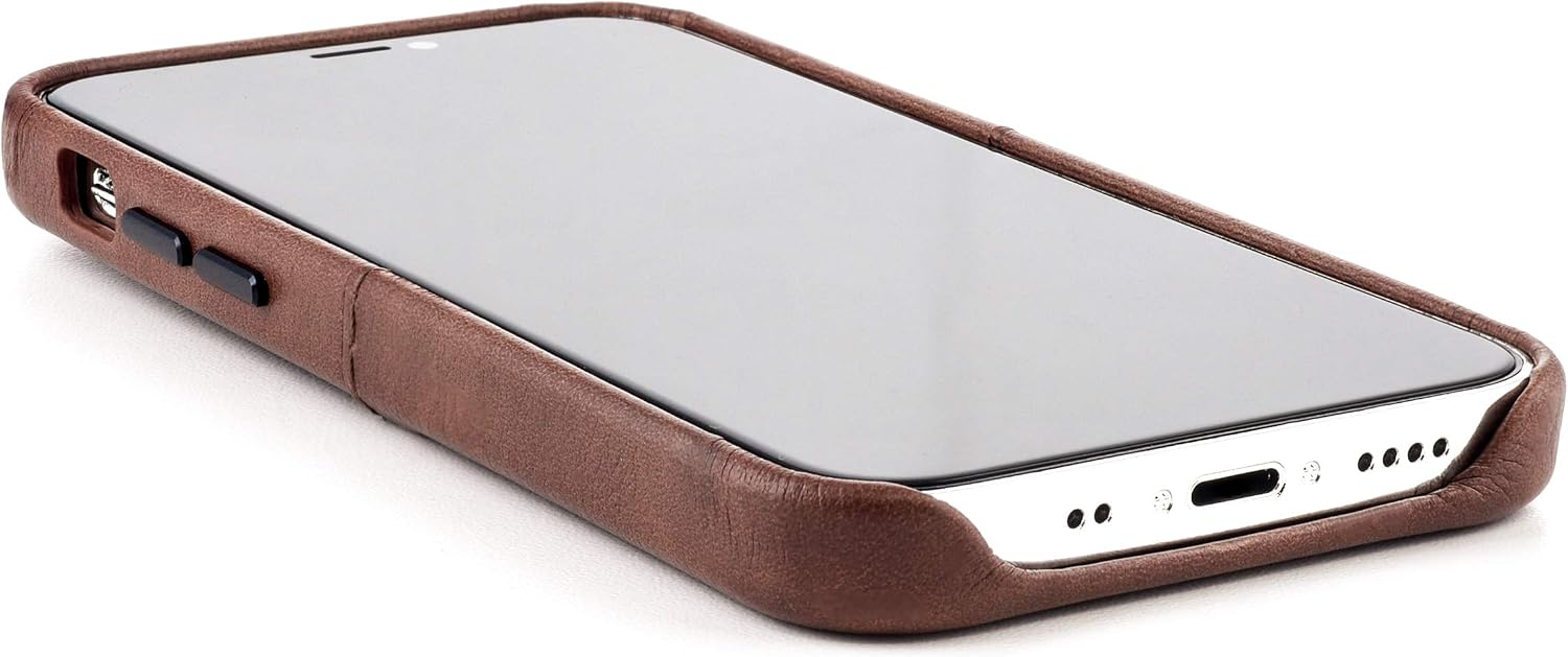Dockem Wallet Case for iPhone 12 Mini: Built-in Metal Plate for Magnetic Mounting & 1 Credit Card Holder: 5.4" Exec M2, Smooth Synthetic Leather (Brown)