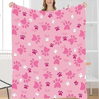 Personalized Dog Blanket Custom Dog Blanket Name Personalized Puppy Pet Blanket Dog Gift for Dog Lovers Mom Dad Cute Dog Paws Bones Soft Cozy Fleece Throw Blanket for Bed Sofa Couch Travel XS for Pet