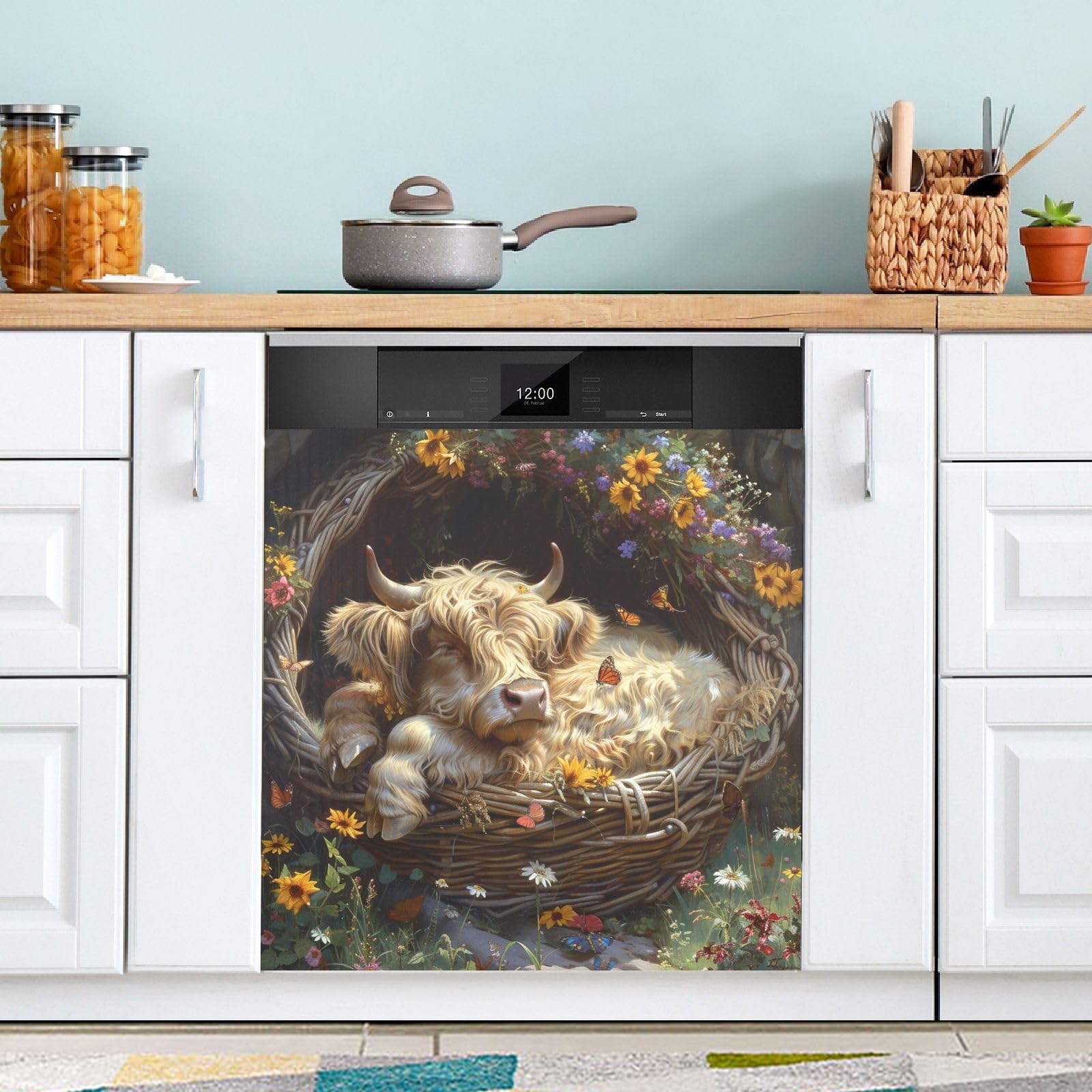 Highland Cow Dishwasher Magnet Cover - 23x26 Inch Decorative Sticker For Kitchen Appliances, Farmhouse Decor - View #11