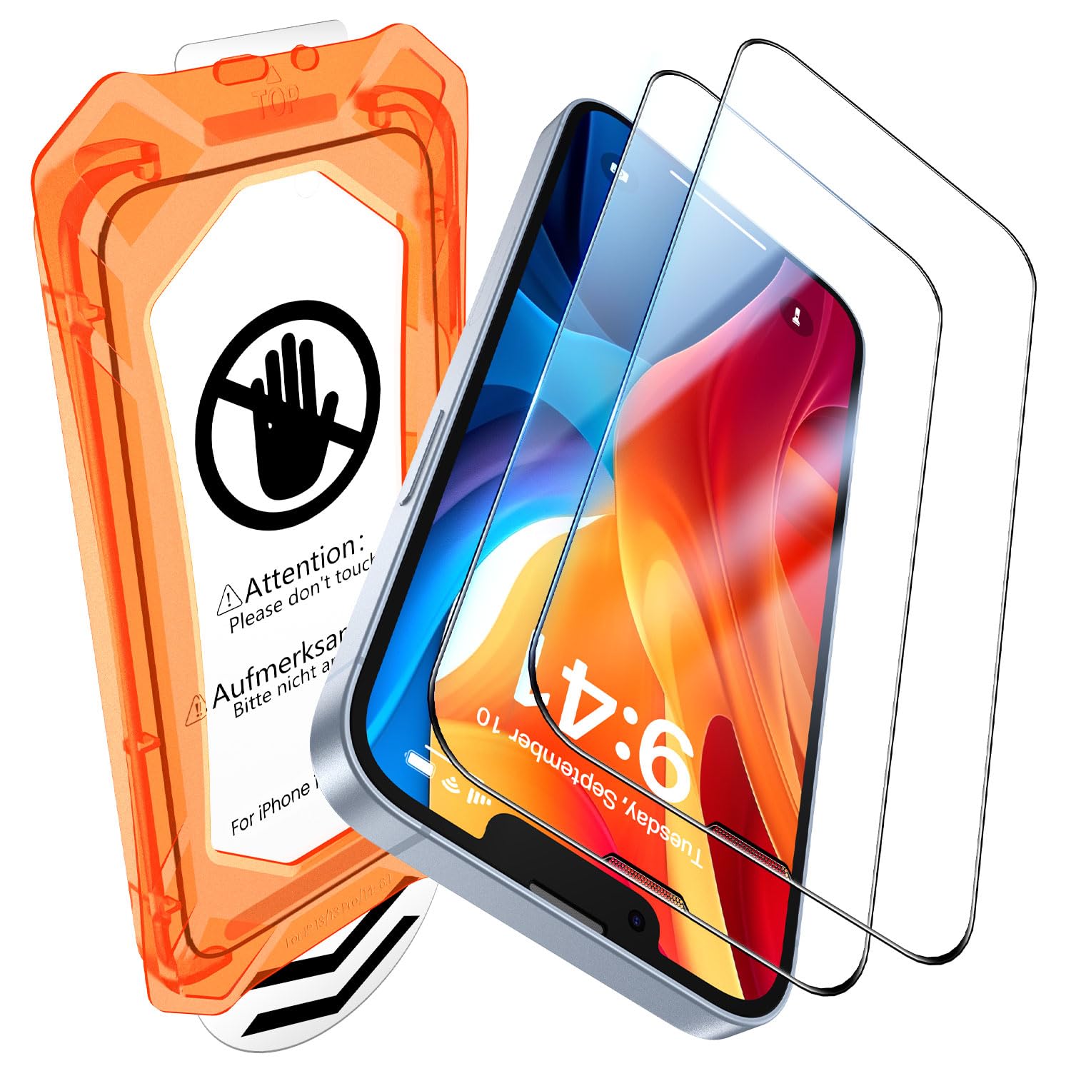 UniqueMe Screen Protector for iPhone 13, iPhone 13 Pro, iPhone 14 Screen Protector Tempered Glass Full Coverage, Easy Installation, Case Friendly 2 Packs