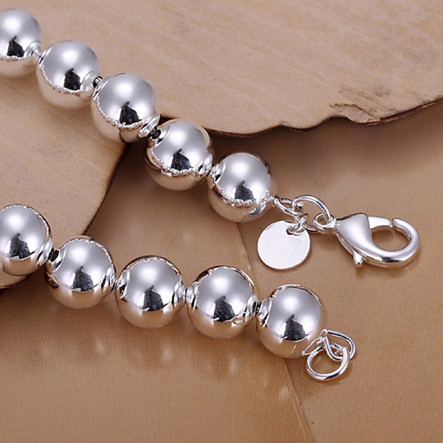 [Mother's Day Special] 925 Sterling Silver Plated Round Beads Chain Bracelet Bangle (10mm)