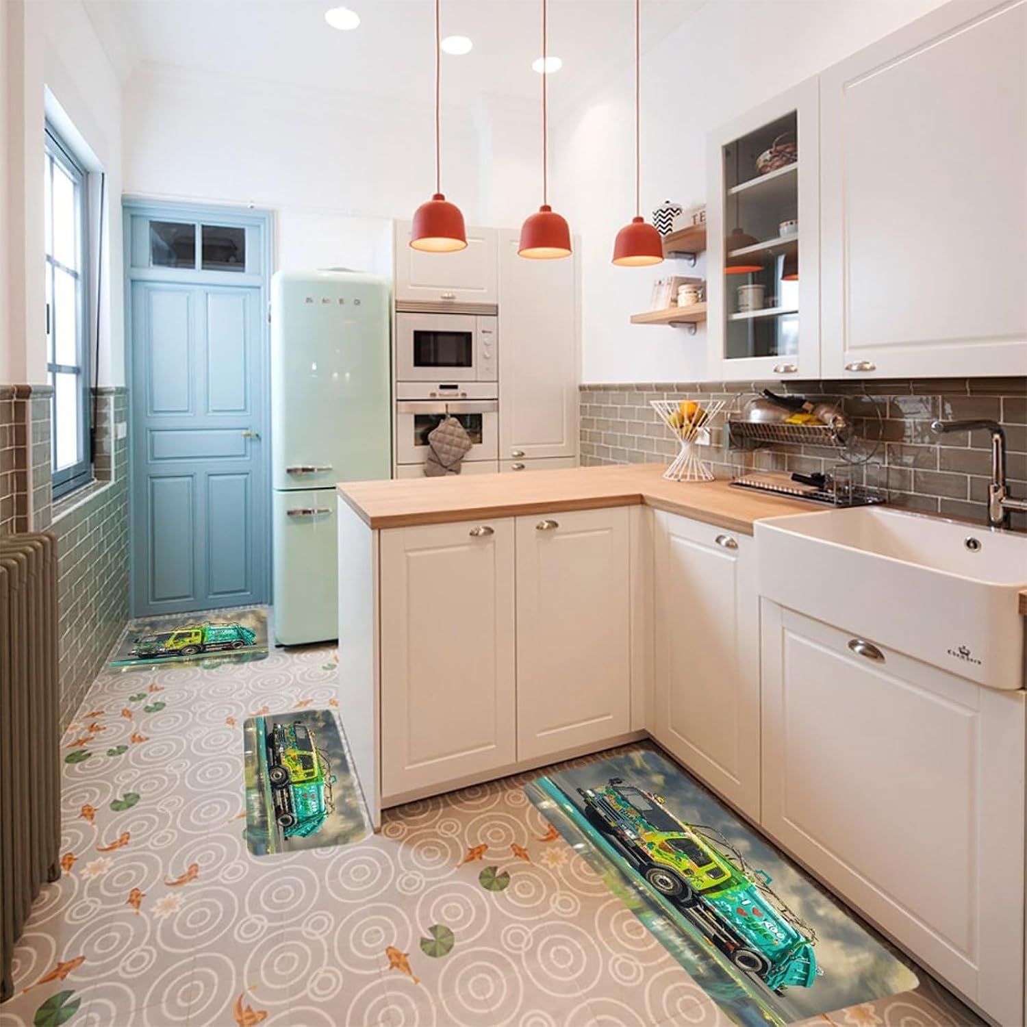 I Love Garbage Trucks Kitchen Rugs Sets of 3 Washable Non Slip Kitchen Rug Water Resistant Carpet Piece Anti Fatigue Kitchen Mats Soft Comfort Standing Mat Modern Area Rug