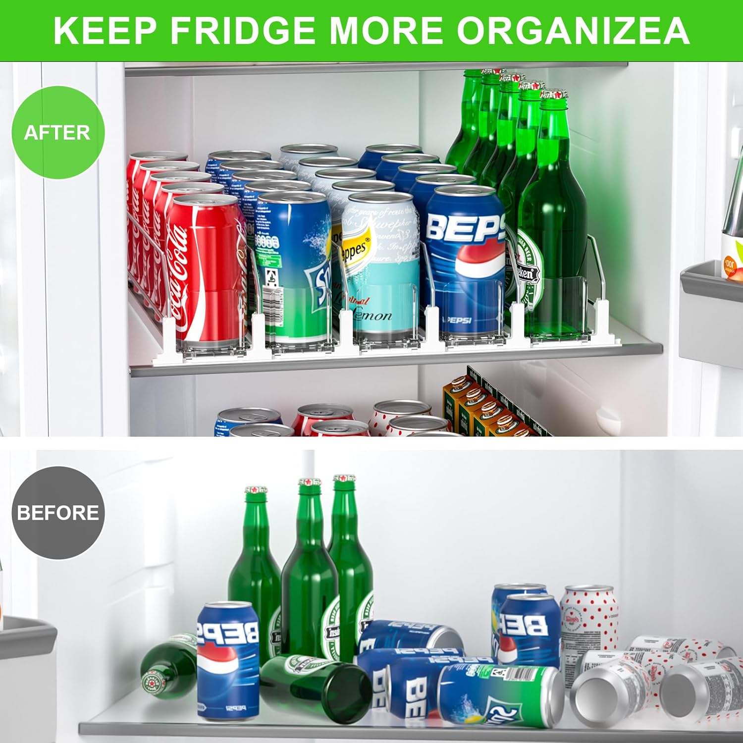 Before and After of a Refrigerator Drink Organizer