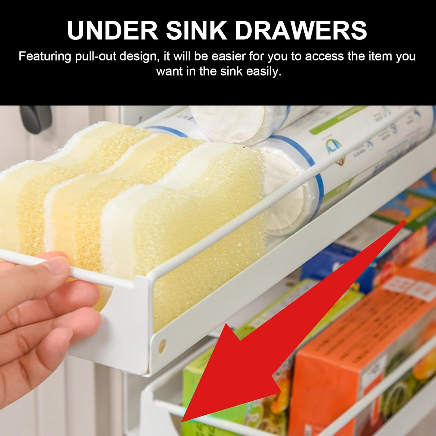 Cabilock Under Sink Pull Out Organizer Cabinet Storage Rack for Kitchen and Bathroom Carbon Steel Slide-out Spice Rack with Drainage Design Space-saving Closet Organizer for Bowls and