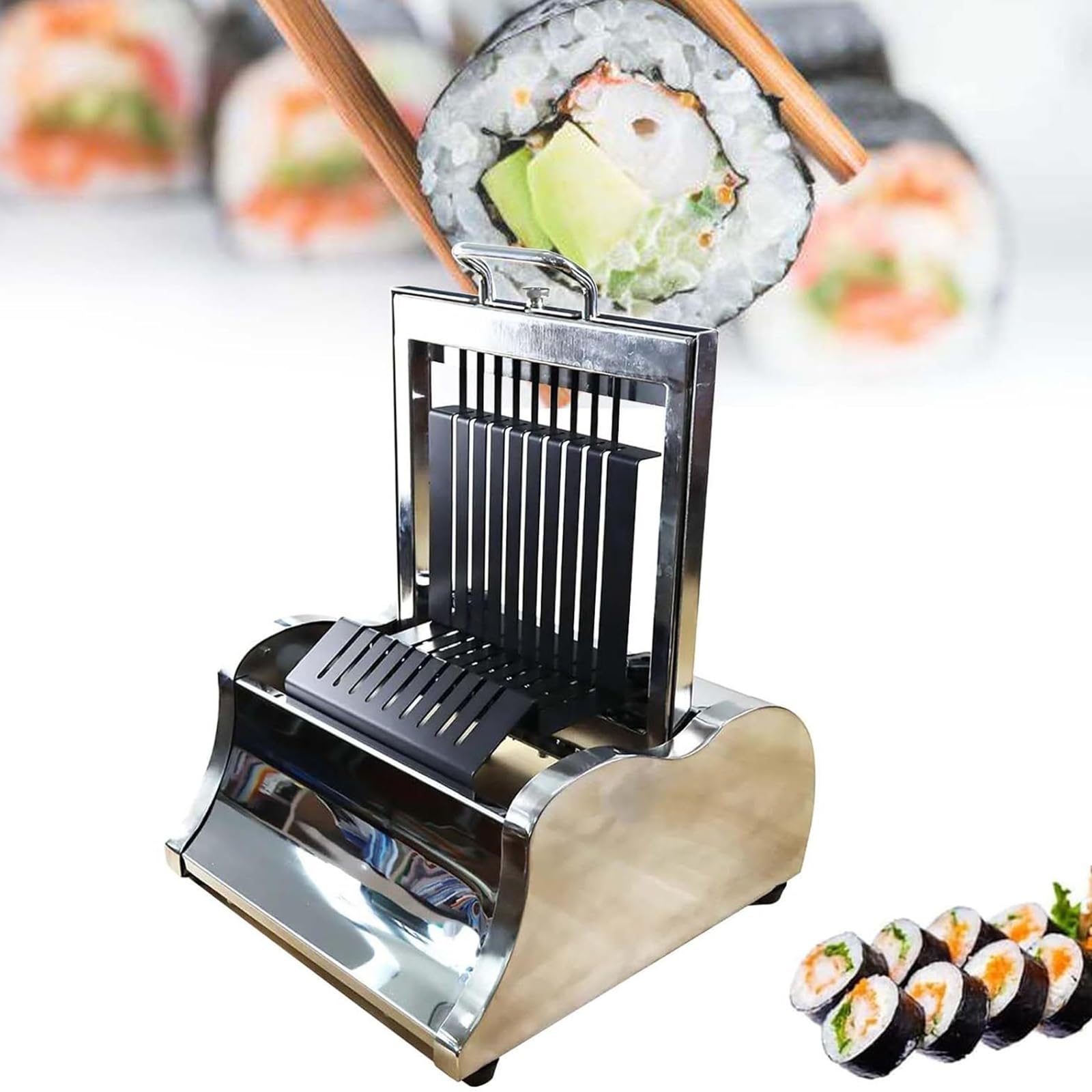 Krajalnica do sushi, krajalnica do kulek ryżowych ze stali nierdzewnej, ręczne 10-segmentowe narzędzie do krojenia posiłków, imprez, restauracji
