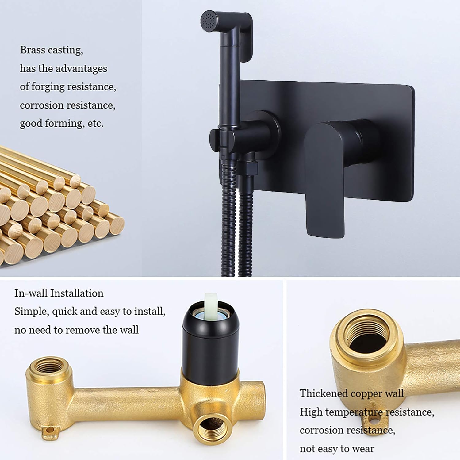 Hand Held Bidet Sprayer for Toilet Brass Hot and Cold Baby Cloth Diaper Sprayer Wall Mounted Toilet Sprayer with 1.5M Shower Hose Portable Bathroom Toilet Cleaning Shower Kit,Black (Color : Black)