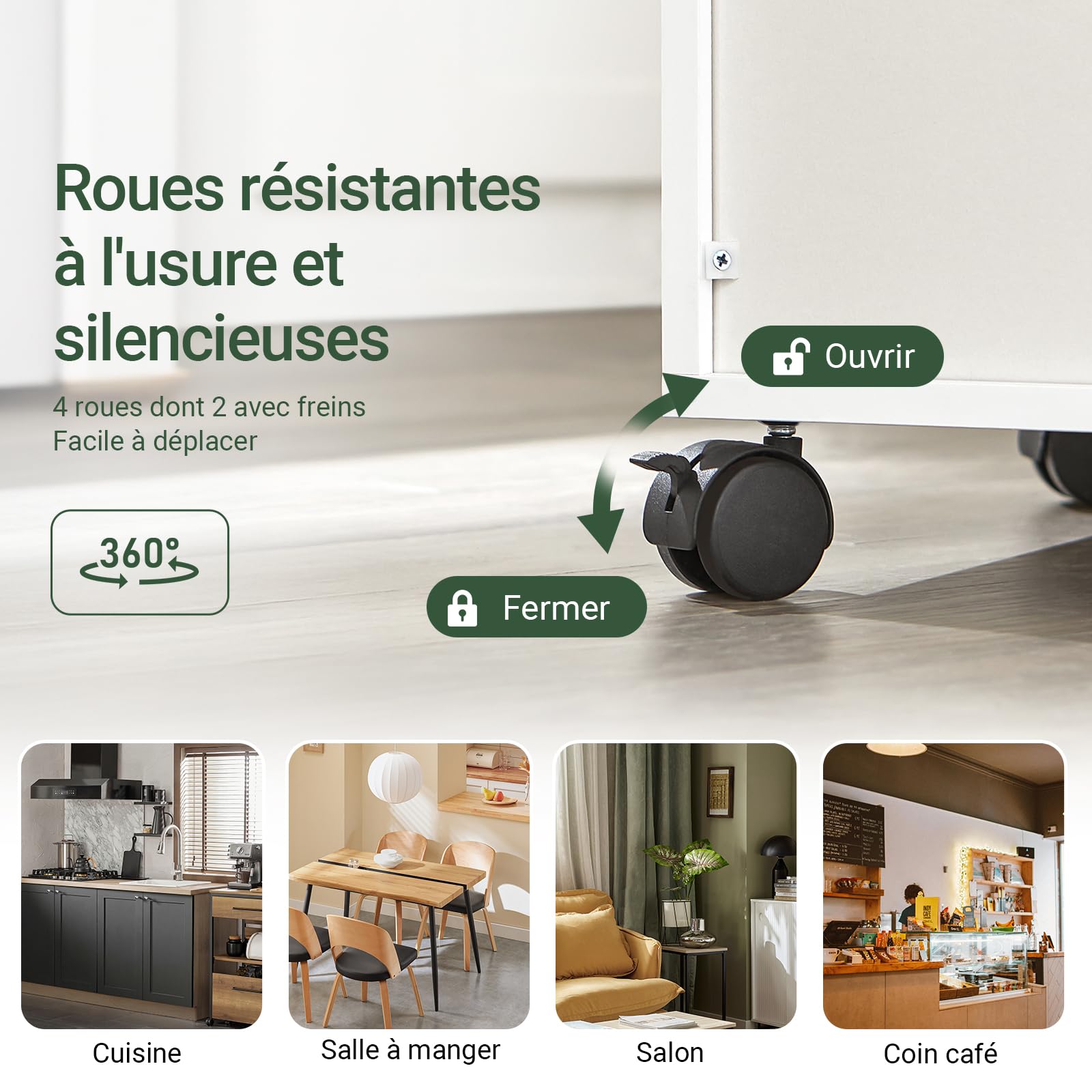 SoBuy Chariot de Cuisine sur roulettes avec Plan de Travail Extensible Meuble de Rangement pour Micro-Ondes Meuble Cuisine Blanc 92×59×40 cm Idéal pour, Bureau ou Salle à Manger FSB09-W