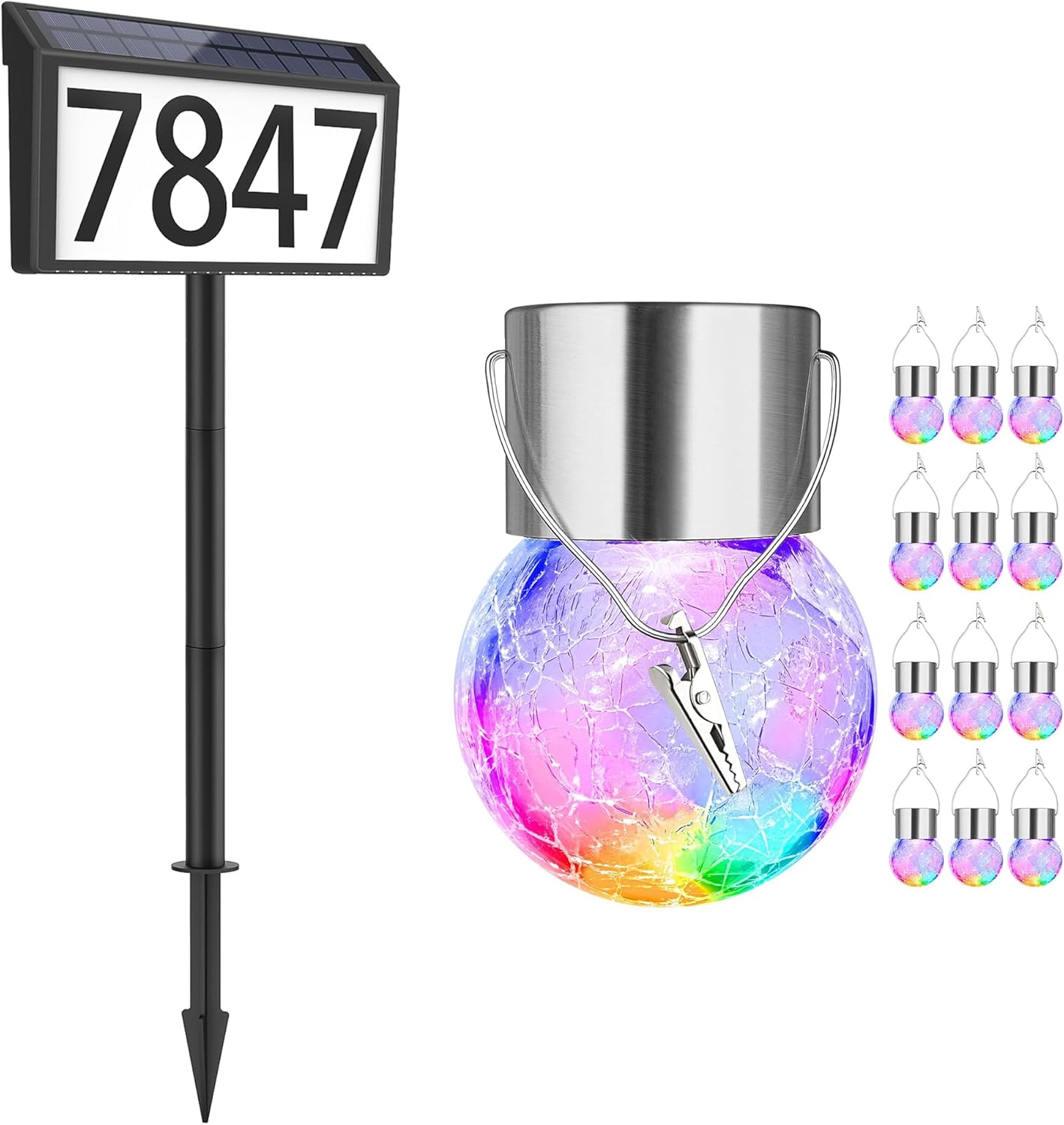 MAXvolador Solar Powered Address Sign 3-Color Lighting Modes with 12-Pack Hanging Solar Lights Multicolor