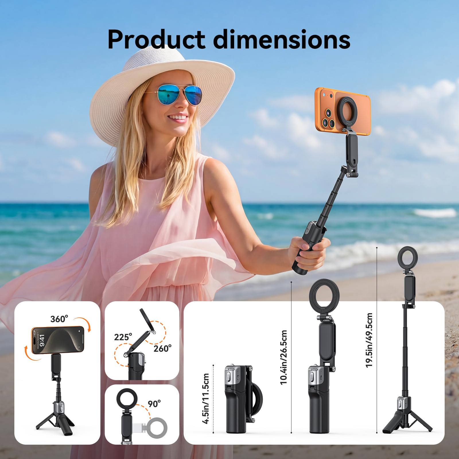 AMAZEAR Magnetisches 4-in-1 Selfie Stick Stativ,Bluetooth,schwarz mit Licht