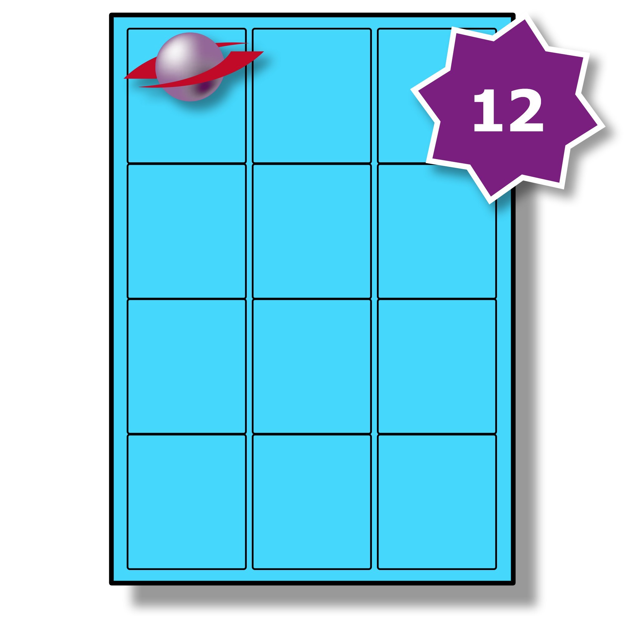 Label Planet® 12 Per Sheet, 100 Sheets (1200 Blue Labels). Coloured Paper Labels with Rounded Corners, 63.5 x 72mm, LP12/63 C.