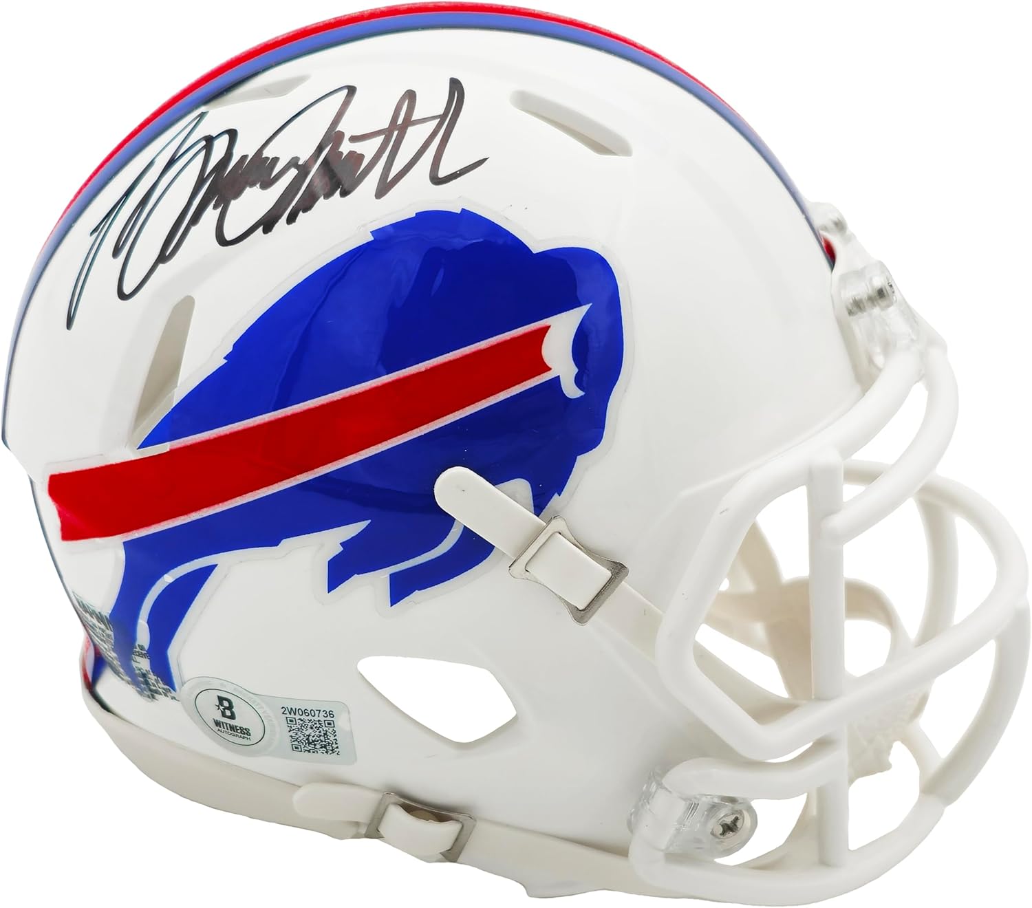 Bruce Smith Autographed White Speed Mini Football Helmet Beckett BAS Witness Stock #233776