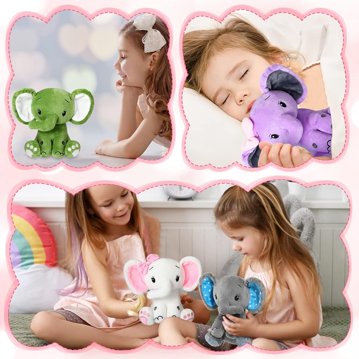 6 Pcs Elephant Stuffed Animals 6 Inch Big Ear Stuffed Elephant Animal Plush Toy Gift for Baby Shower Boys Girls Woodland Nursery Bed Decoration Birthday Party Supplies(Multicolor)