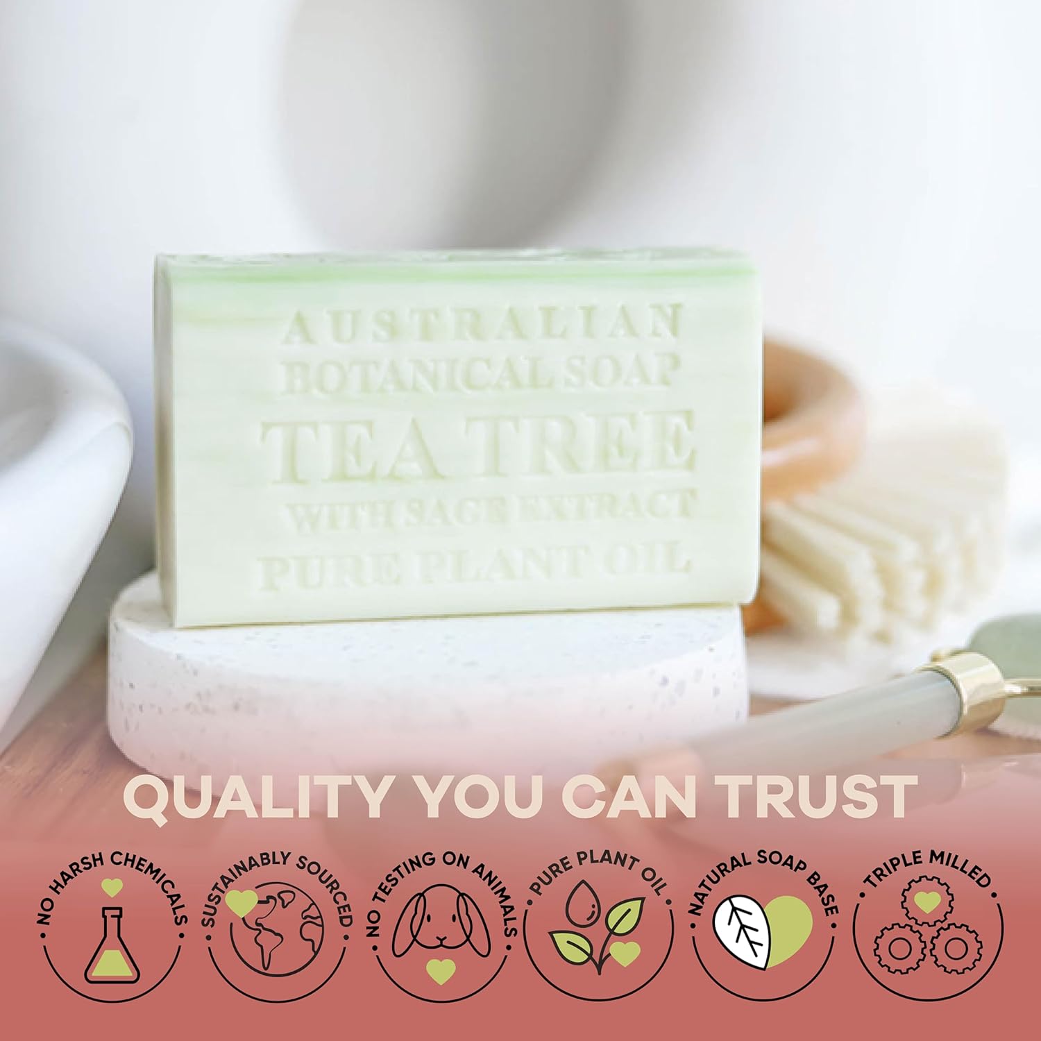 Australian Botanical Soap, 6.6 OZ, Tea Tree with Sage Extract, Triple Milled Bars made with a Natural Soap Base and Enriched with Organic Shea Butter, Pack of 8 - Image 7