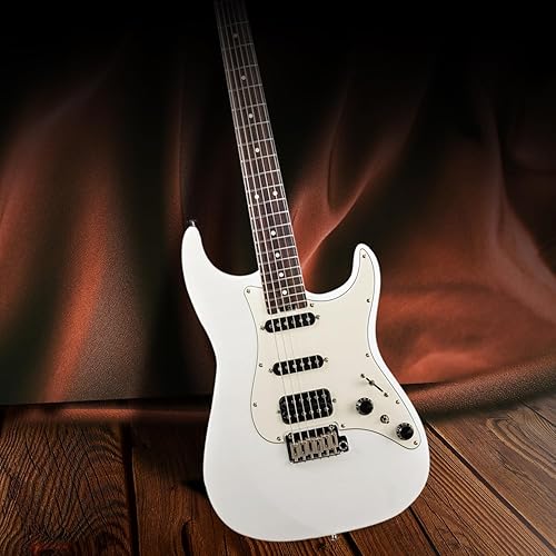 Miniatura 6 de EART Guitarra eléctrica DMX-9, puente de trémolo de 6 cuerdas, pastillas Humbucker, cuerpo sólido, guitarras con interruptor de 5 vías (blanco perla