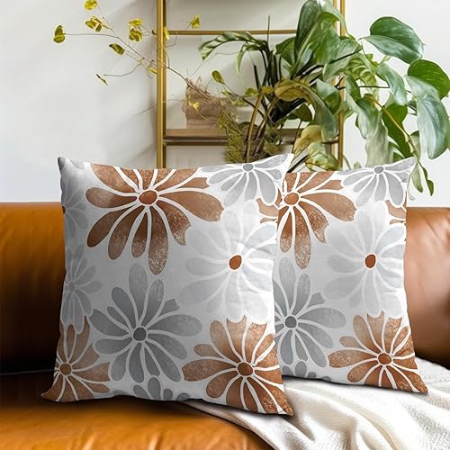 Miniatura 9 de Kawani Juego de 2 fundas de cojín azul marino de 16 x 16 pulgadas, fundas de cojín de flores de dalia aguamarina morada, decoración floral verde