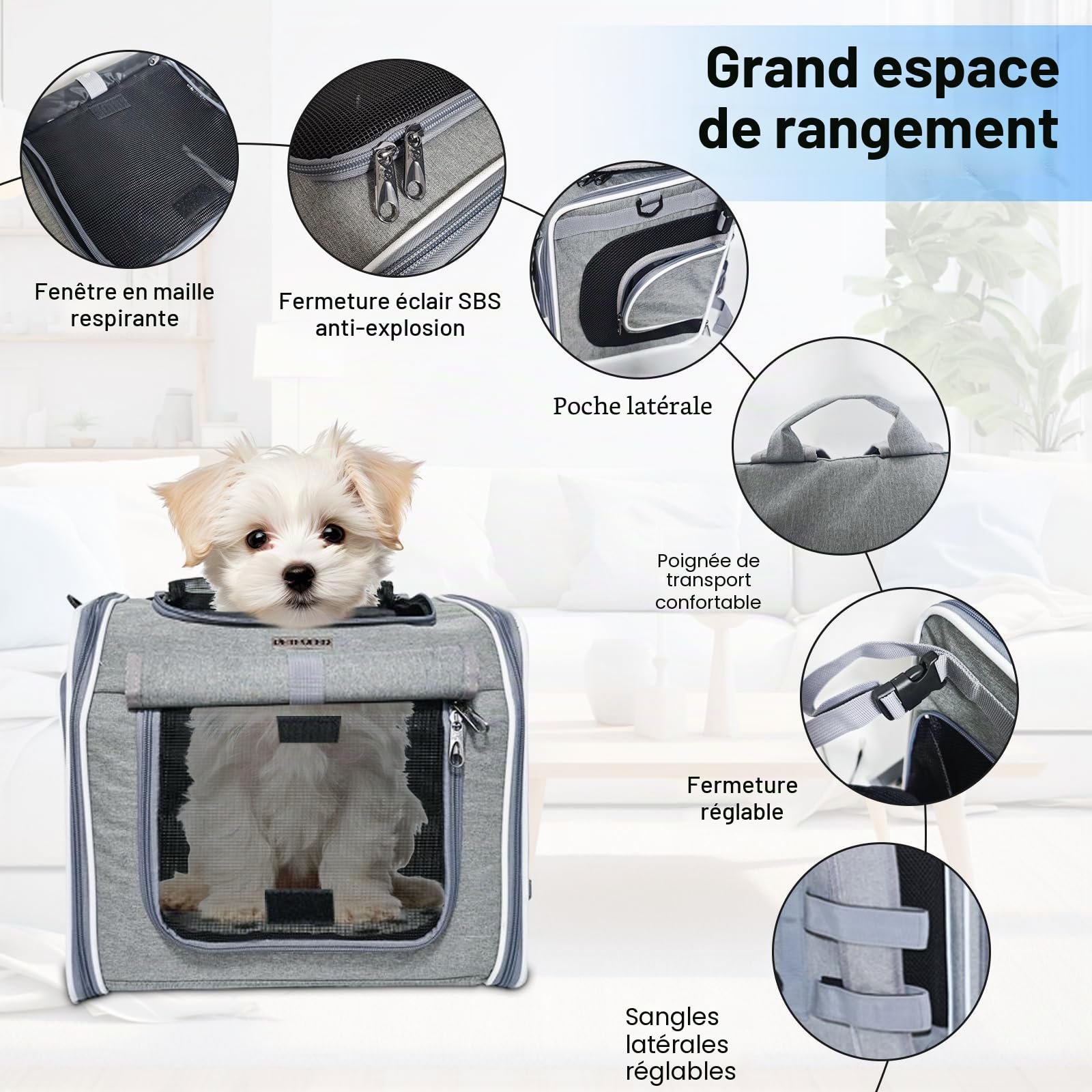 Panier de vélo avant pour chien 4 en 1 - Extensible - Panier de vélo pour chien jusqu'à 7 kg - Avec coussin, sac à dos de transport pour animaux de compagnie avec 4 portes ouvertes et 4 fenêtres en