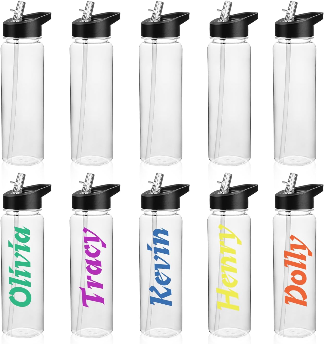 10 Pack Clear Water Bottles Bulk, 24oz Clear Reusable Plastic Water Bottle with Leakproof Straw Lid Handle, Portable Wide Mouth Cups for Sports Gym Travel Cycling Camping, DIY Gift for Teacher Nurse