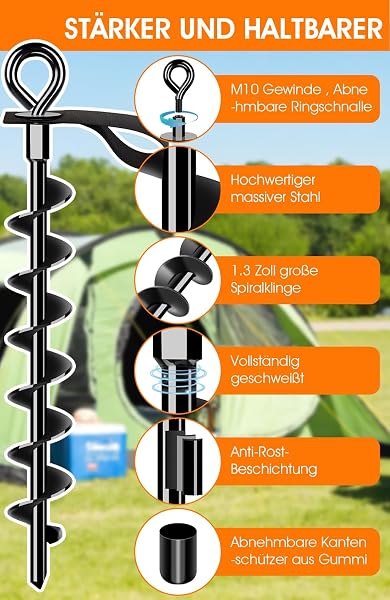 Ancrage au Sol 4 Jeux avec Sangles - Vis Pleine et Large pour Fixation Sûre de Trampoline, Auvent, Balançoire - 5
