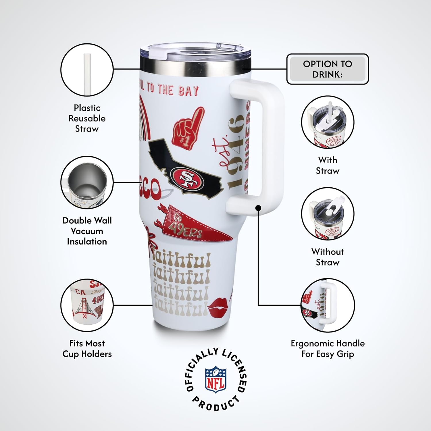 The Memory Company Officially Licensed NFL Game Day Tumbler - 40oz Stainless Steel Double-Wall Insulated Team Color Bling Cup with Team Logo, NFL Licensed Sports Travel Mug with Lid & Straw - Image 6