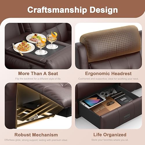 Miniatura 6 de Sofá reclinable, sofá reclinable de masaje de 3 plazas, capacidad pesada, sofá de dos plazas para autocaravana, sofá reclinable con almacenamiento,