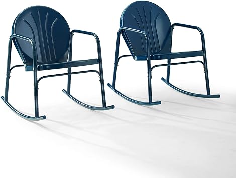 Casafoyer Furniture Griffith Retro Metal Outdoor Rocking Chairs, Set of 2, for Porch, Deck, Balcony, Backyard, Navy Gloss
