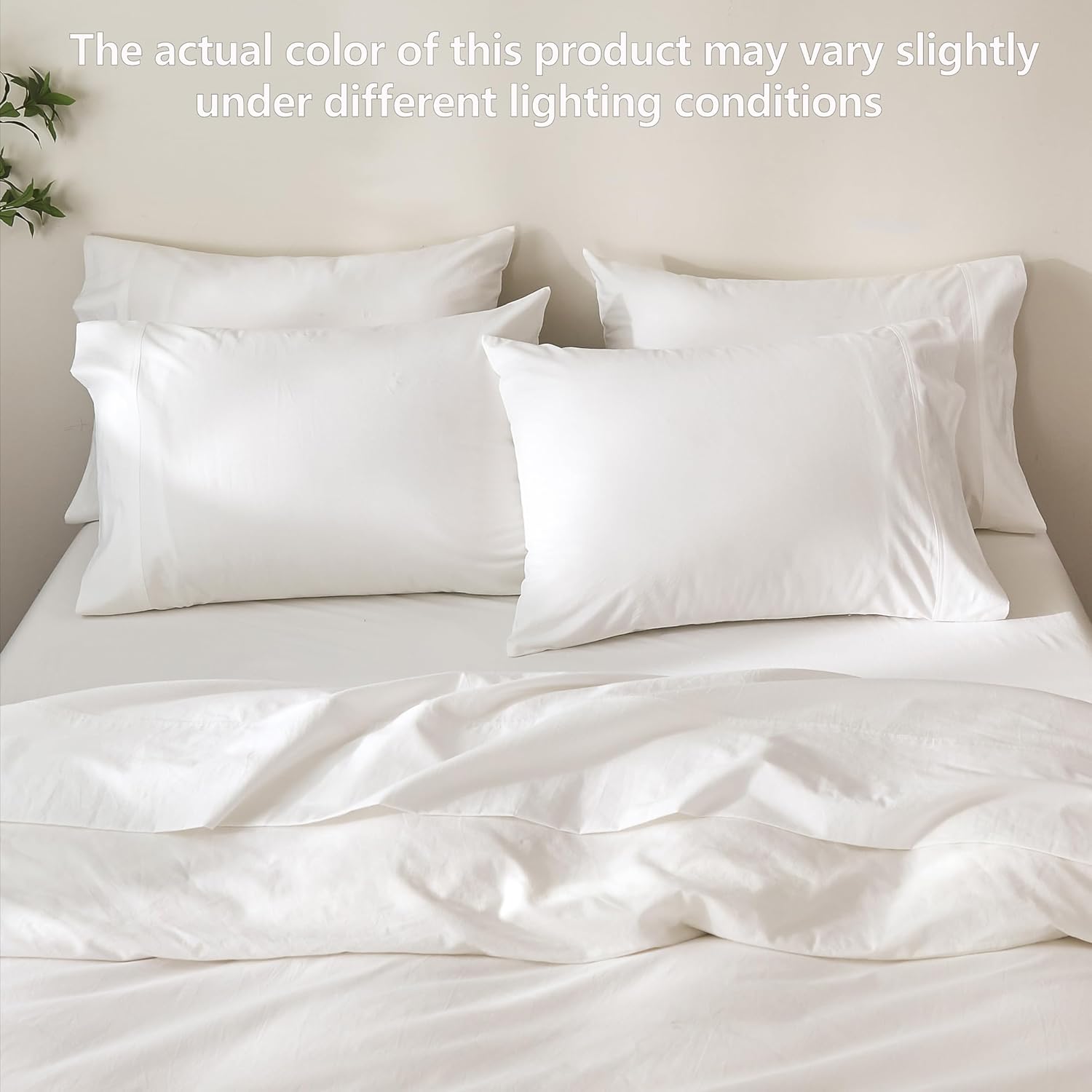 100% Cotton 6-Piece King Size 108" x 102" Bedding Set - Fitted Sheet, Flat Sheet & 4 Pillowcases with 17" Deep Pocket,Soft Breathable Bed Sheets for Cozy Sleep,Off White
