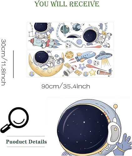 Miniatura 5 de Calcomanías de pared de astronauta espacial de dibujos animados, platillos voladores cósmicos de sacinora calcomanías de vinilo removible para