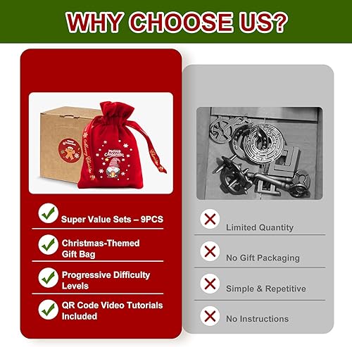 Miniatura 5 de Rompecabezas de metal para adultos con bloqueo de juguete, regalo para adultos y adolescentes, divertidos rellenos de calcetines de Navidad (9