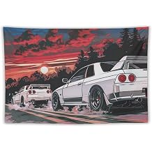 QEOPGNE Japanese R32 Sport Car Tapestry Anime Retrowave Car Wall Art Jdm Racing Car Wall Decor Car Room Decor for Man Cave Garage Office Dormitory Bedroom Wall Hanging Tapestries 40"x60"