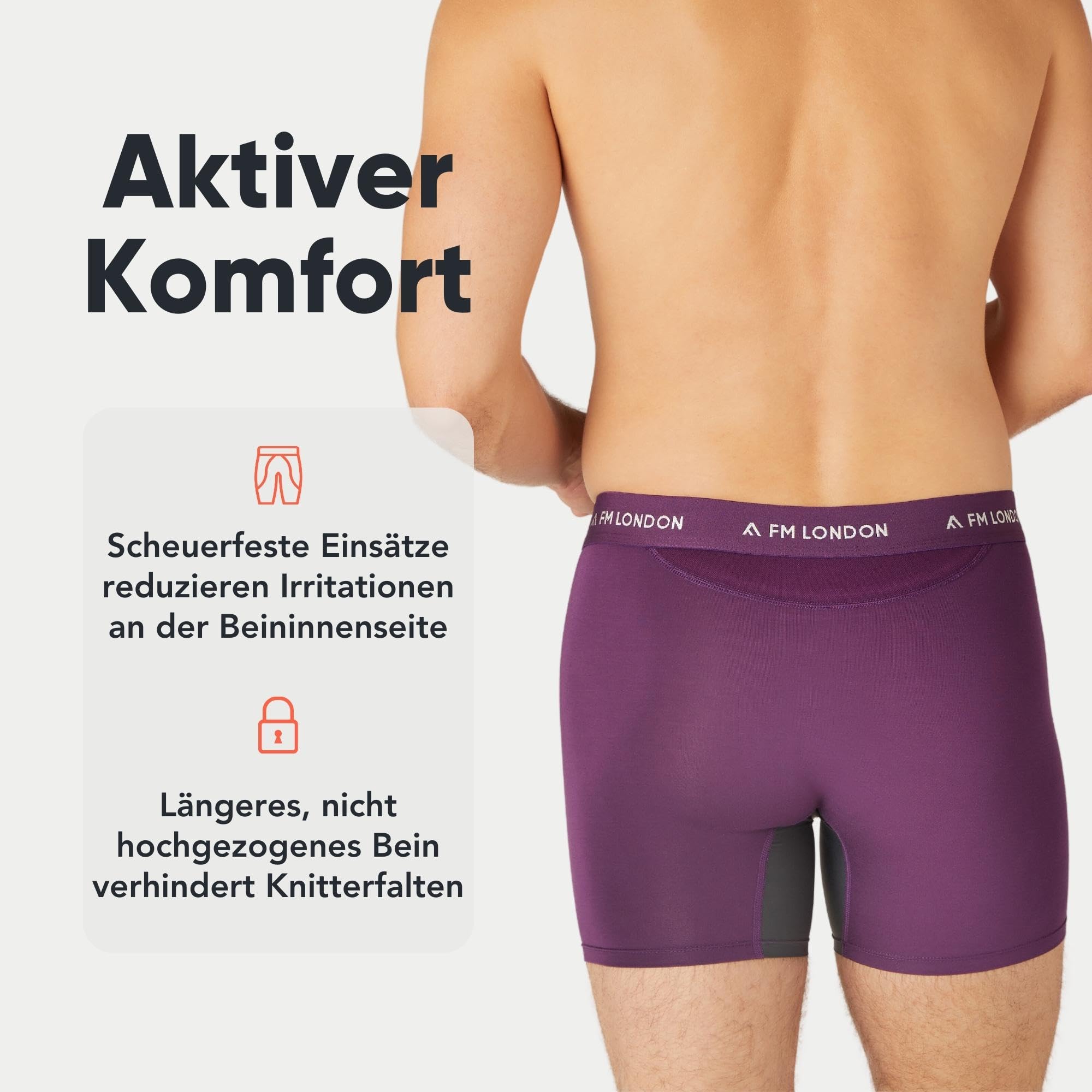 FM London 3er-Pack Bambus-Boxershorts für Herren mit Reibungsschutz – Weiche Unterhosen für Männer mit Langem Bein und Vorgeformtem Schritt – Feuchtigkeitsableitend, Etikettenlos und Atmungsaktiv