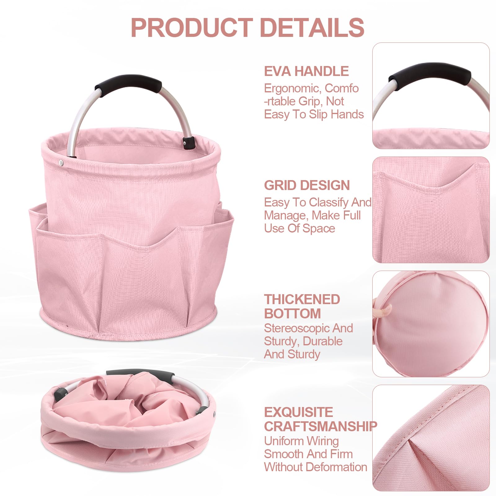 CheurYae Tool Bag,Collapsible Garden Small Tools Bag,Portable Multi Cleaning Organiser Caddy,Bucket Tool Bag with Handle (pink) - Image 4