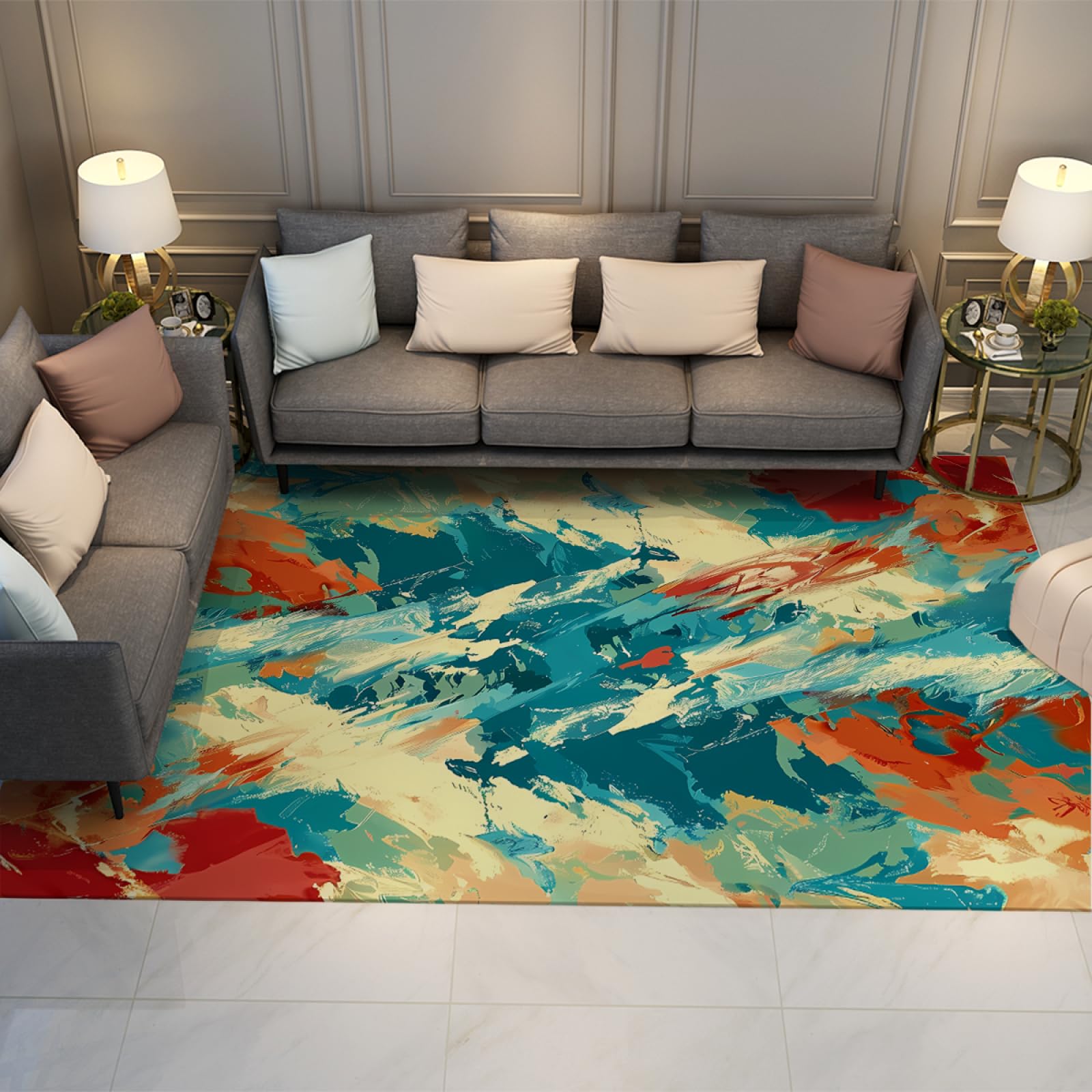 Tapis lavable abstrait 80x150cm pour cuisine et entrée de maison
