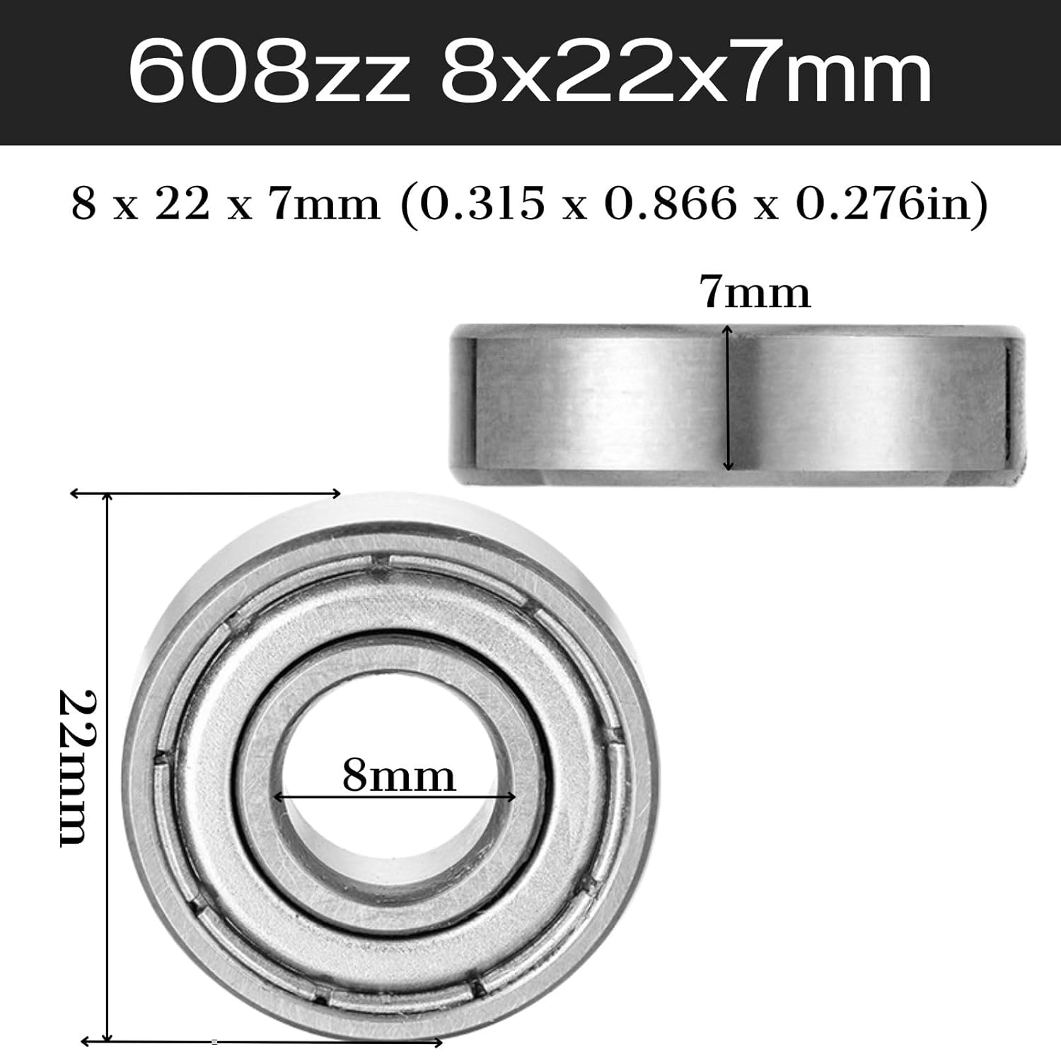100 Pack 608zz Bearings 8mm x 22mm x 7mm Double Metal Sealed Shielded Deep Groove Ball Bearing for 3D Print Projects, Skateboards, DIY Project or Replacemen image 2 of 7 B0F5HXKYZR