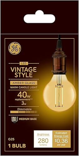 Miniatura 2 de GE Lighting - Bombilla LED de estilo vintage, 5.5 vatios (equivalente a 60 vatios), luz cálida de vela, vidrio ámbar, base media, regulable (1