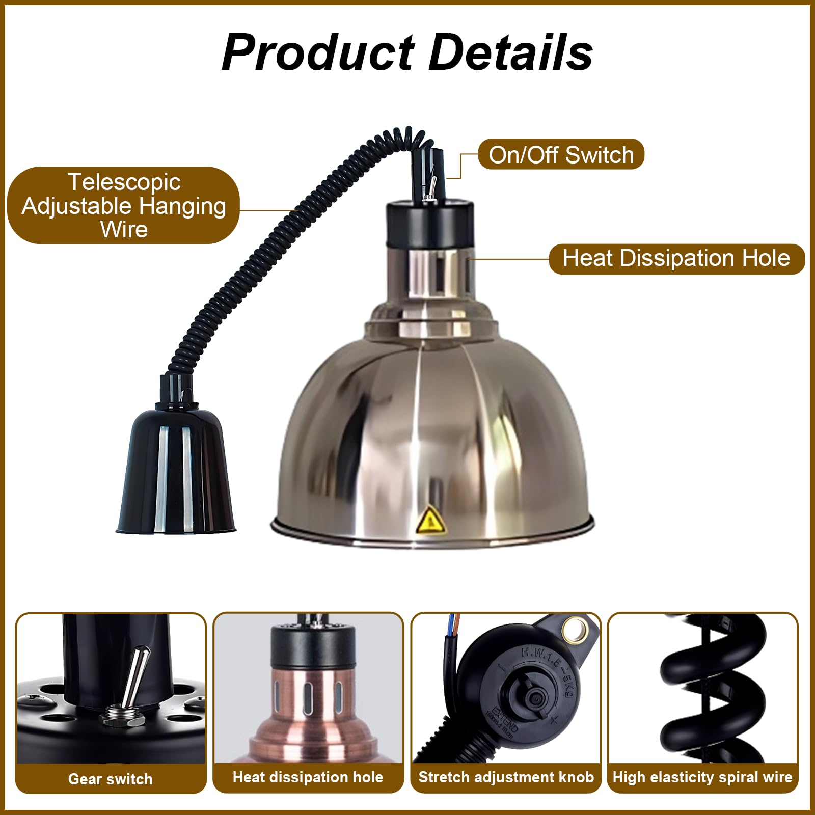 Lampada Riscaldante per Alimenti, 250W Lampade Scaldavivande Cucina Regolabile, Lampade Riscaldante Cucina Sospeso 19 cm/25 cm per Ristoranti, Hotel a Buffet (Acciaio inossidabile-25cm,2 Pezzi)