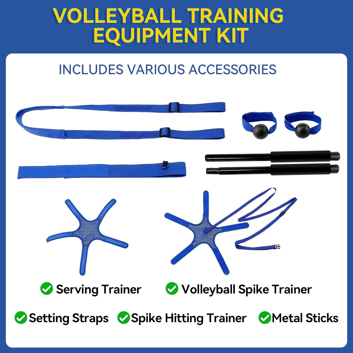 Volleyball Training Equipment - Solo Volleyball Trainer Aid for Serve, Spike, Set, Pass - Adjustable Volleyball Equipment and Practice Sticks for Beginners & Lovers