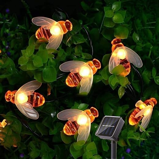 AERYS Solar String Lights Outdoor 21 Ft 30 LED Solar Bee String Lights with 8 Lighting Modes Bumble Bee Lights for Garden ...