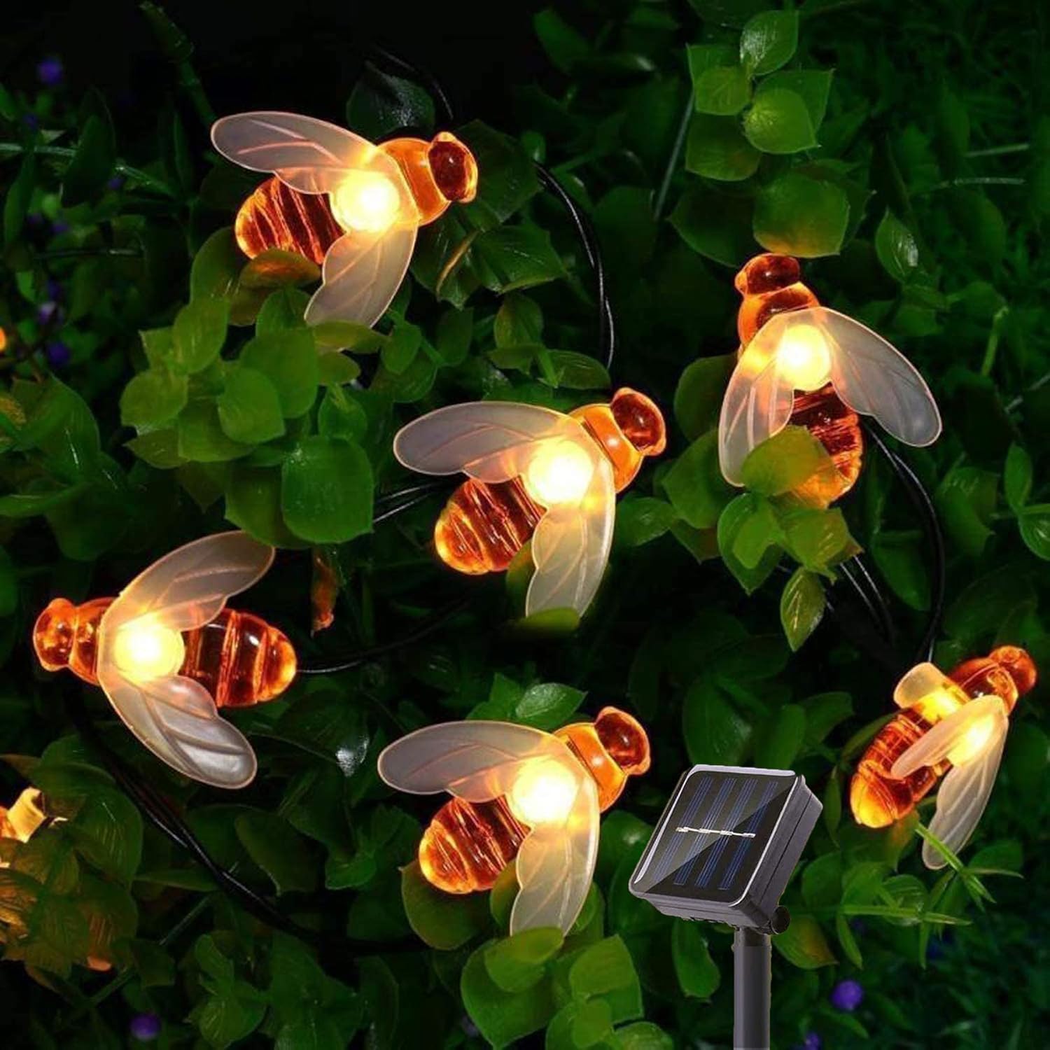 AERYS Solar String Lights Outdoor 21 Ft 30 LED Solar Bee String Lights with 8 Lighting Modes Bumble Bee Lights for Garden ...