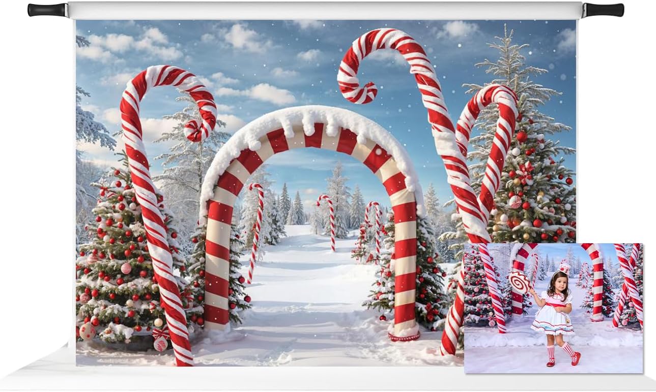 Kate Christmas Candy Arch backdrops Winter Snow Photo Background Photo Props and Kids Holiday Party Decorations, 7X5ft