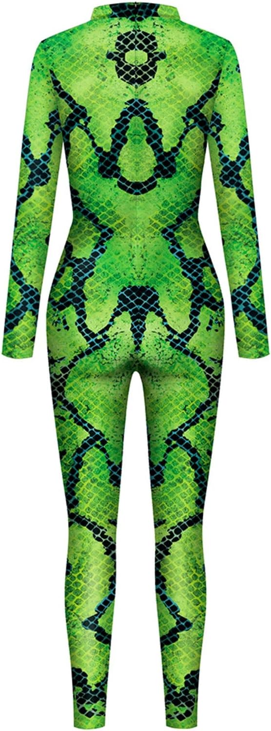 Unisex Cosplay Halloween Bodysuit Animal Skin Printed Party Skinny Catsuit Costume Outfit