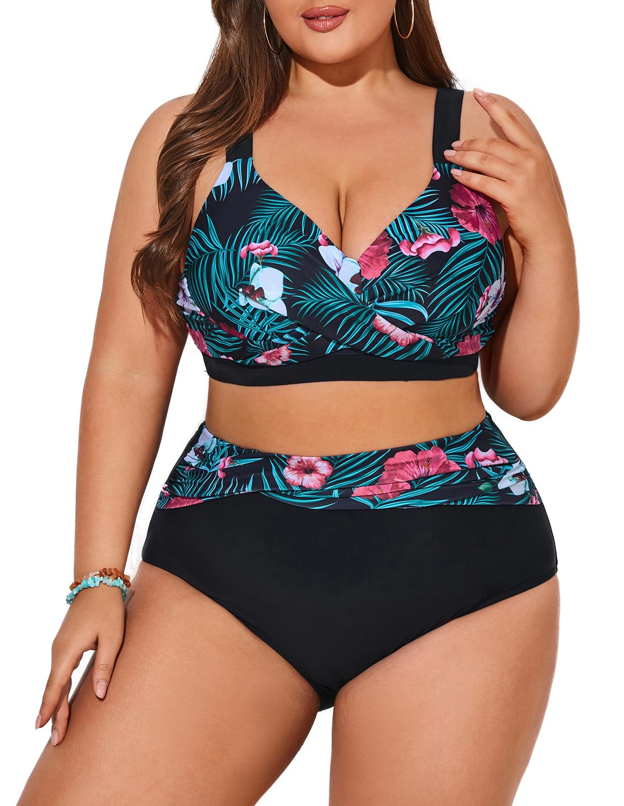Hanna Nikole Traje De Baño Push-Up para Mujer, Talla Grande, Control De Barriga, Traje De Baño De Dos Piezas