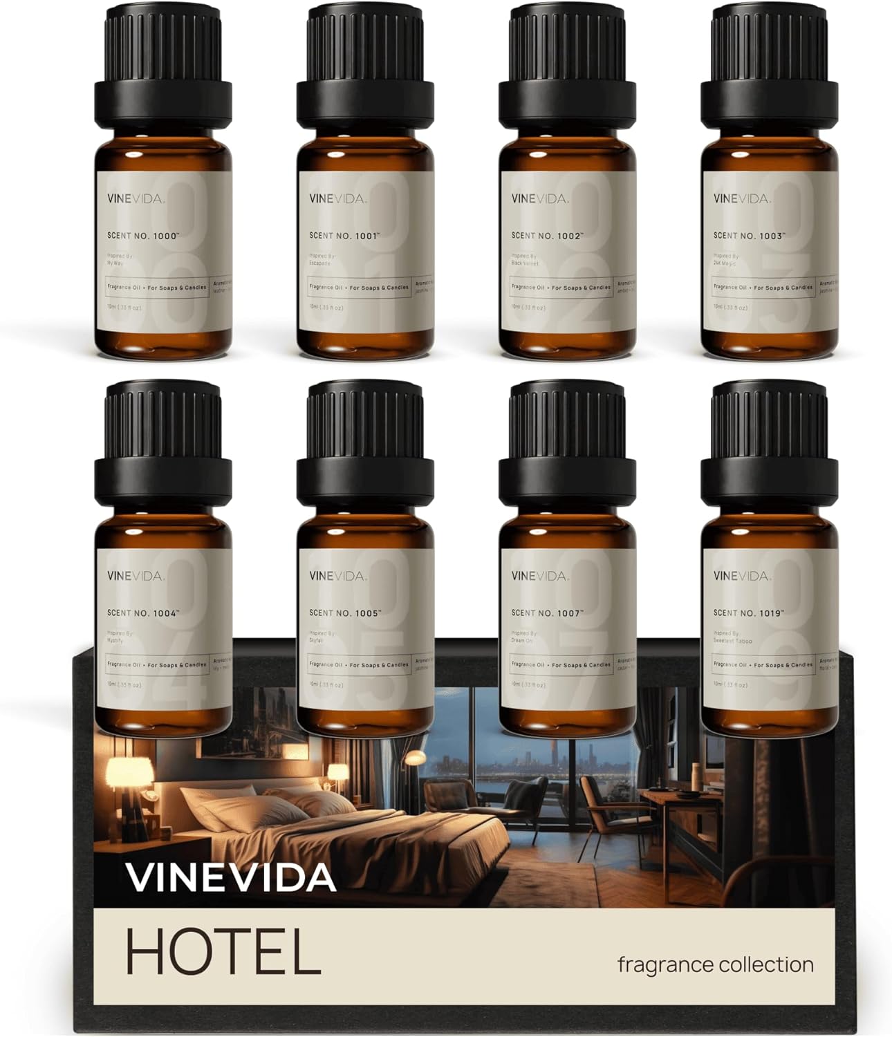 VINEVIDA Luxury Hotel Scent Collection - Set of 8 Premium Fragrance Oils - 5 Star Hotel Essential Oil, Fragrance for Home Diffusers, Soap & Candle Making
