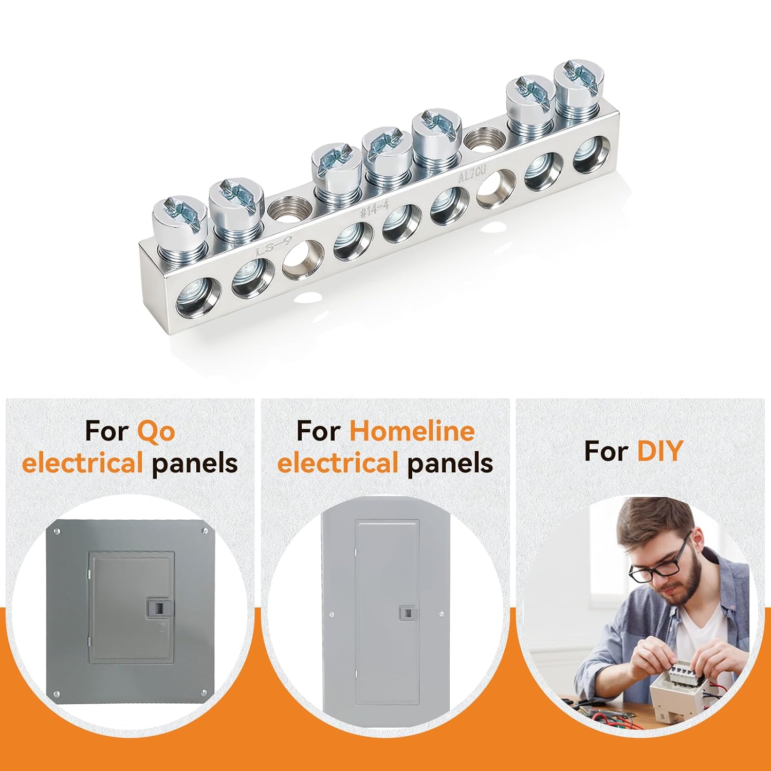 7-Terminal Ground Bar Kit (2 Pack) with UL Certification | Compatible with Square D QO/Homeline Electrical Panels & DIY Projects | Copper-Aluminum Alloy Construction | 10-Year Warranty