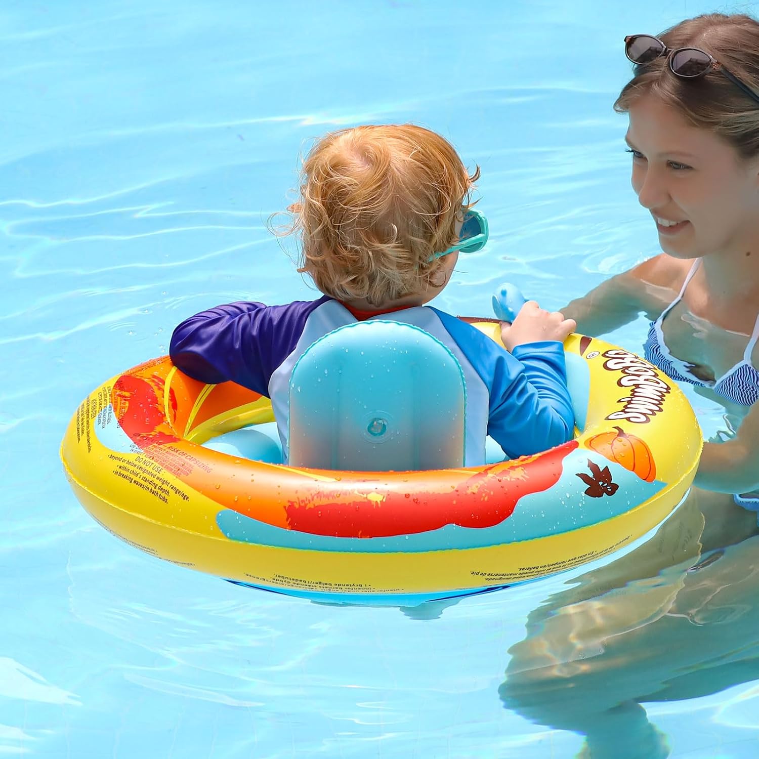 Inflatable Baby Swimming Float with Safety Seat Fun Swimming Pool Toys for Age 6-36 Months Toddler