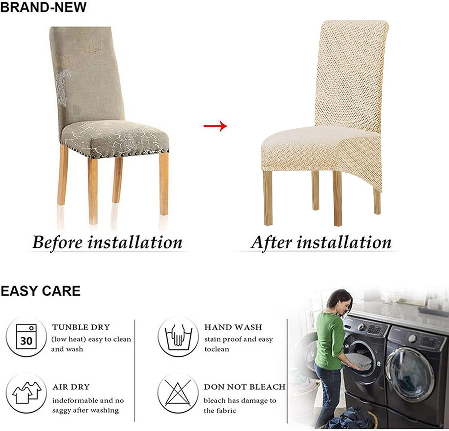 Featured Product KELUINA Chair Covers for Dining Room Stretch Removable Washable Parson Chair Covers Large Dining Chair Slipcovers Seat Protector for Living Room, Kitchen, Home, Restaurant (Camel, Set of 4,XL)