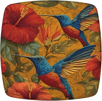 Ouqiuwa Flowers Hummingbird Square Chair Seat Covers Set of 4 for Dining Chairs, Valentines Day Stretch Seat Cushion Slipcovers for Home Kitchen Party Decor