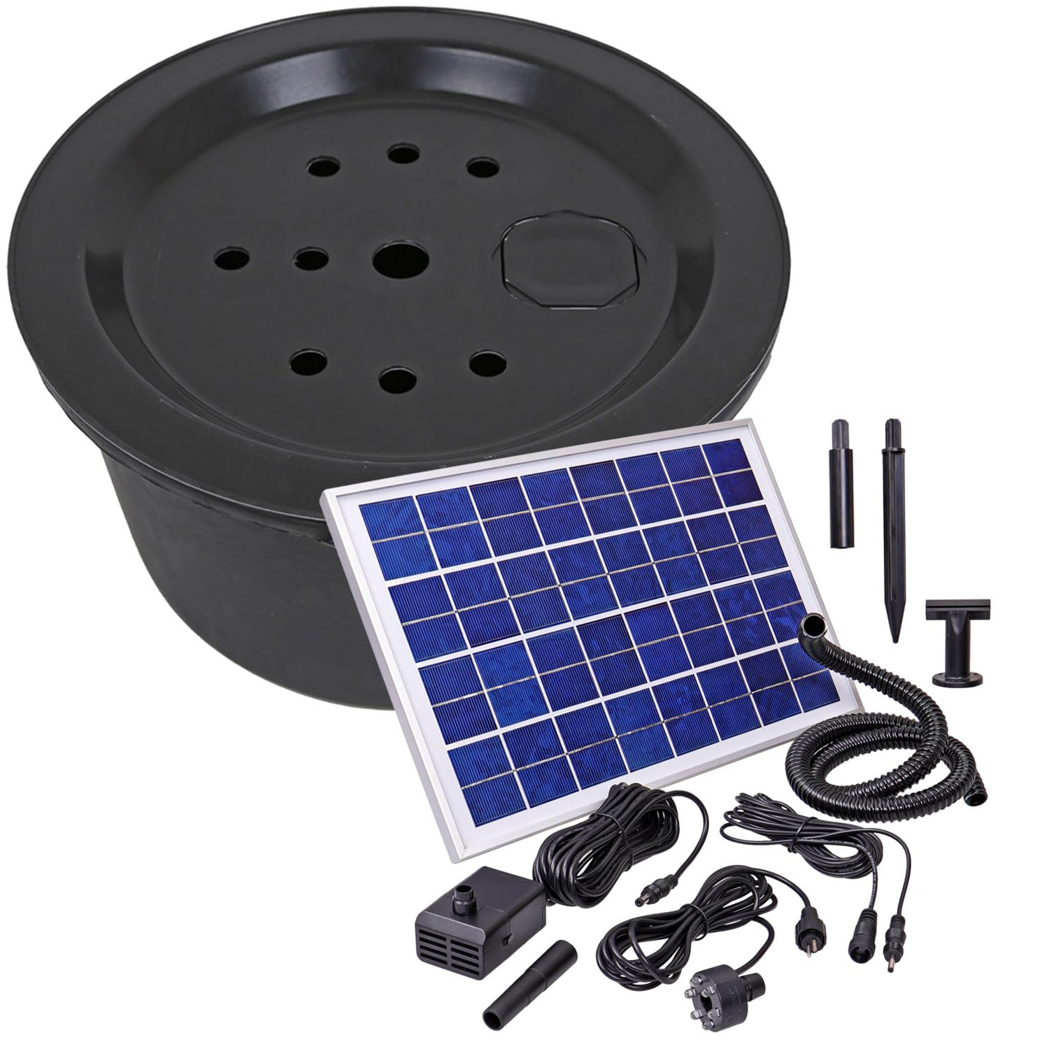 CLGarden Solar Gartenbrunnen für außen 48 cm Edelstahl Kugel poliert, Solarpumpe mit Akku & LED Beleuchtung, Springbrunnen